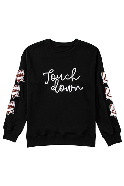 Black "Touch Down" Sweatshirt w/ patched footballs