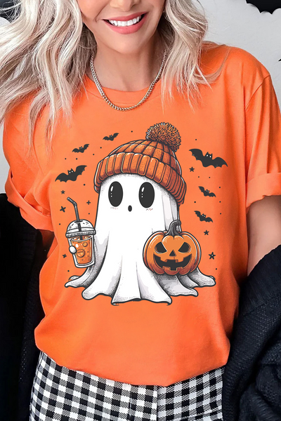 Orange "Cute Coffee Ghost" T-Shirt