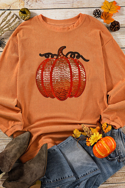 Sequin Pumpkin Graphic Sweatshirt