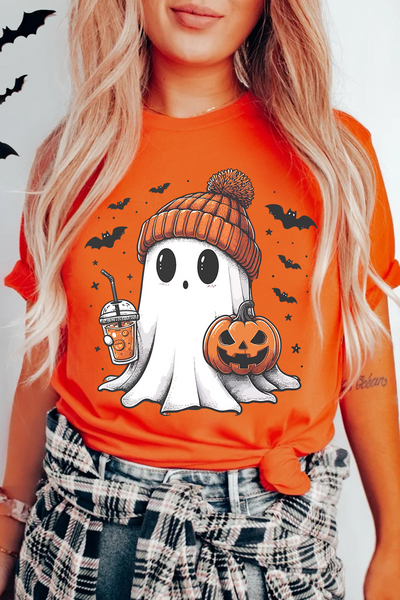 Orange "Cute Coffee Ghost" T-Shirt