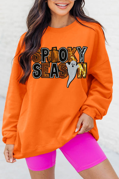 Orange Russet Sequin "SPOOKY SEASON" Halloween  Ghost Sweatshirt