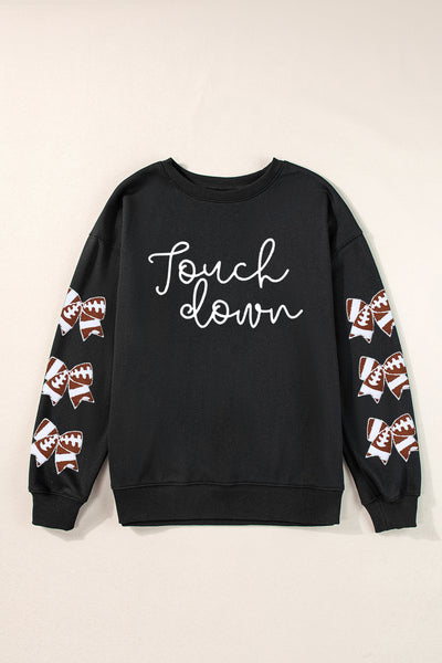 Black "Touch Down" Sweatshirt w/ patched footballs