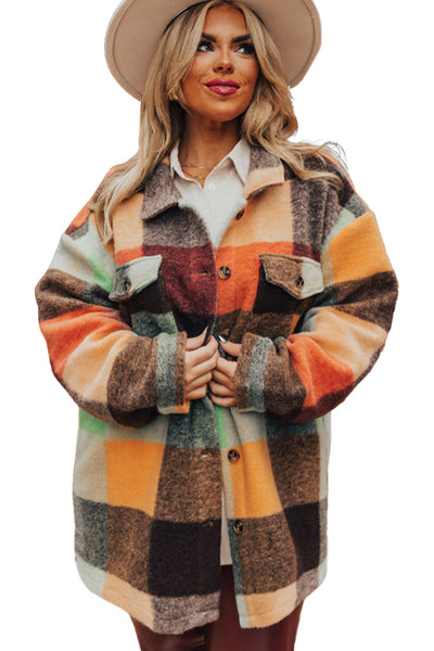 Orange Plaid Sherpa Jacket