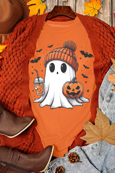 Orange "Cute Coffee Ghost" T-Shirt