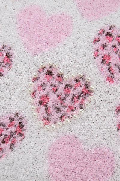 Fuzzy Pink Heart Leopard Sweater