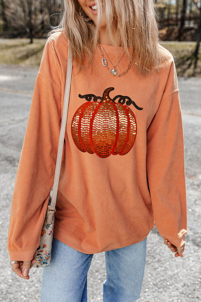 Sequin Pumpkin Graphic Sweatshirt