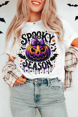 "SPOOKY SEASON" Pumpkin w/Bat Halloween T-Shirt