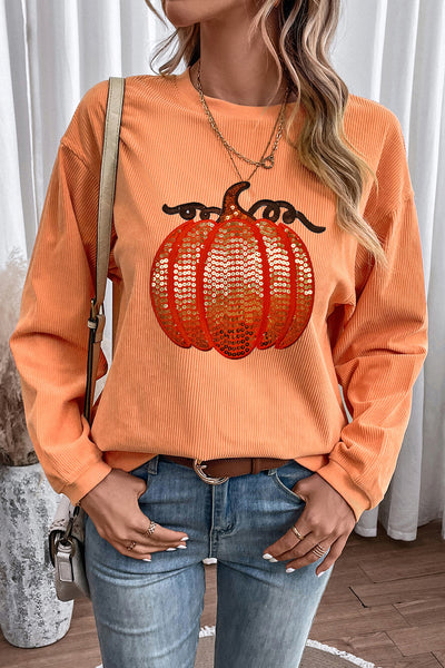 Sequin Pumpkin Graphic Sweatshirt