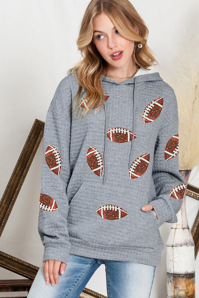 Waffle Knit Sequin Football Hoodie