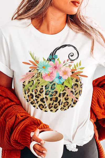 Floral Leopard Halloween Pumpkin T-Shirt