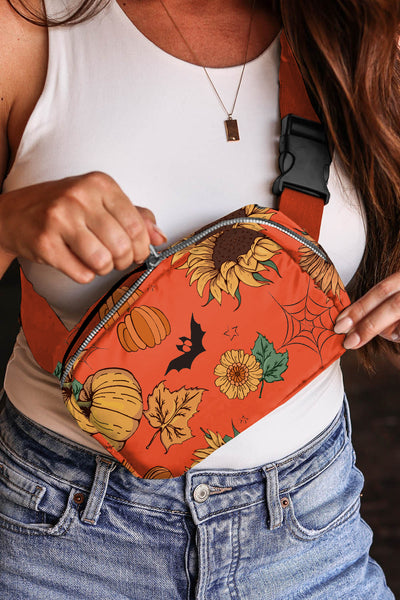 Orange Pumpkin Sunflower Halloween Crossbody Bag