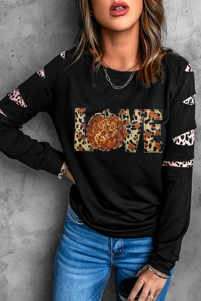 Black "Fall in Love" Leopard Pumpkin Sweatshirt