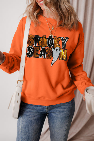 Orange Russet Sequin "SPOOKY SEASON" Halloween  Ghost Sweatshirt