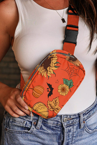 Orange Pumpkin Sunflower Halloween Crossbody Bag