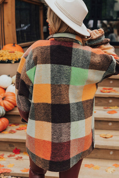 Orange Plaid Sherpa Jacket