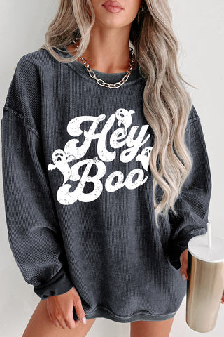 "Hey Boo" Graphic Ghost Halloween Sweatshirt