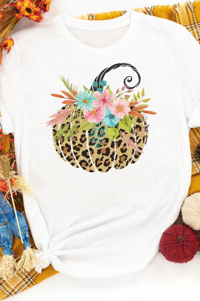 Floral Leopard Halloween Pumpkin T-Shirt