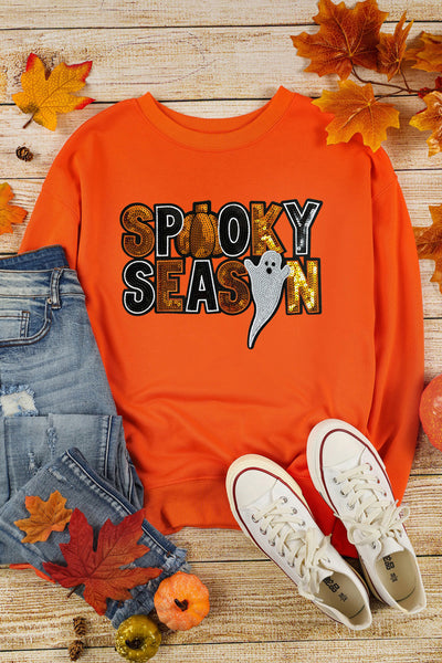 Orange Russet Sequin "SPOOKY SEASON" Halloween  Ghost Sweatshirt