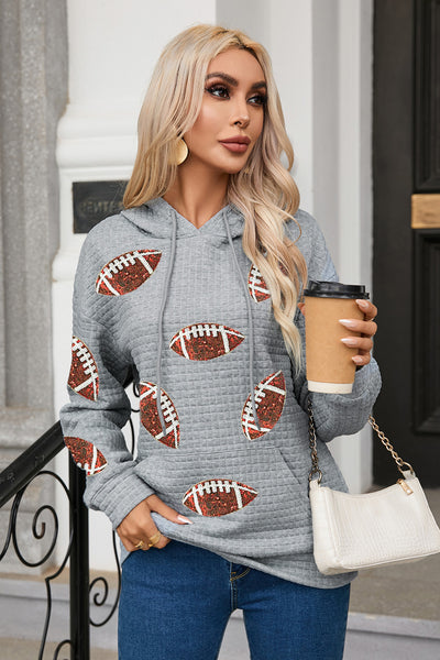 Waffle Knit Sequin Football Hoodie