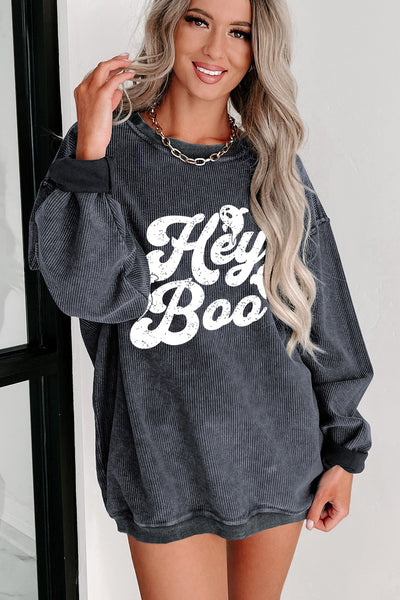 "Hey Boo" Graphic Ghost Halloween Sweatshirt