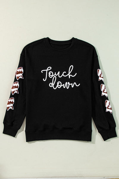 Black "Touch Down" Sweatshirt w/ patched footballs