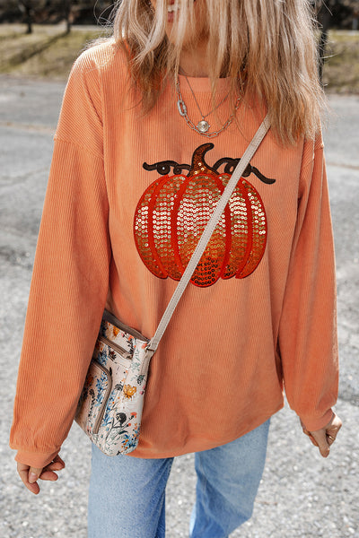 Sequin Pumpkin Graphic Sweatshirt