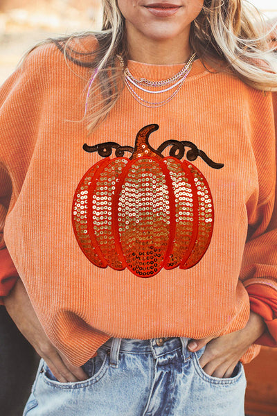 Sequin Pumpkin Graphic Sweatshirt