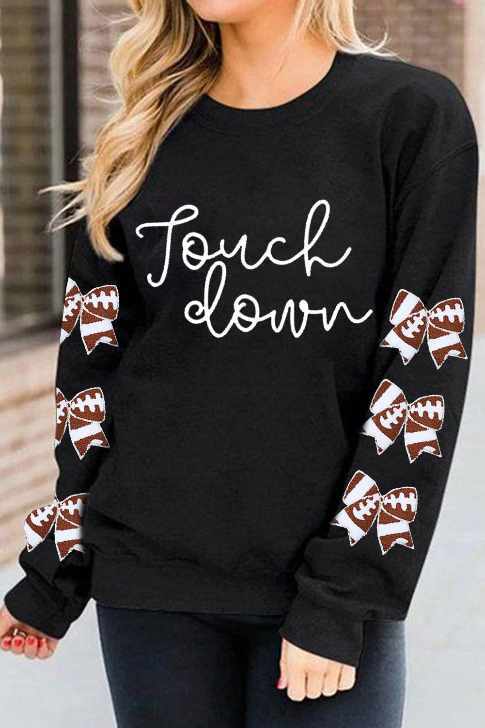 Black "Touch Down" Sweatshirt w/ patched footballs