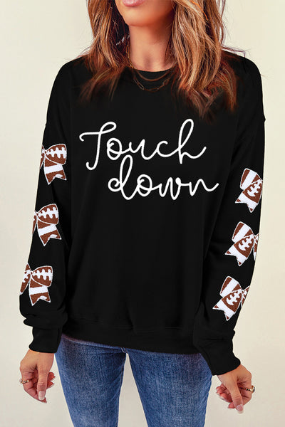 Black "Touch Down" Sweatshirt w/ patched footballs