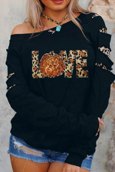 Black "Fall in Love" Leopard Pumpkin Sweatshirt