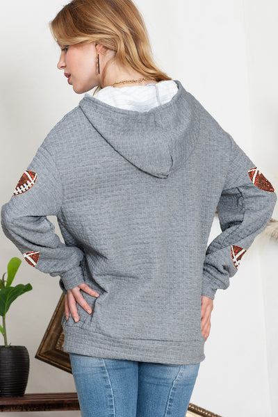 Waffle Knit Sequin Football Hoodie