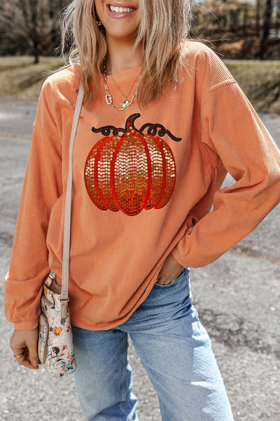 Sequin Pumpkin Graphic Sweatshirt