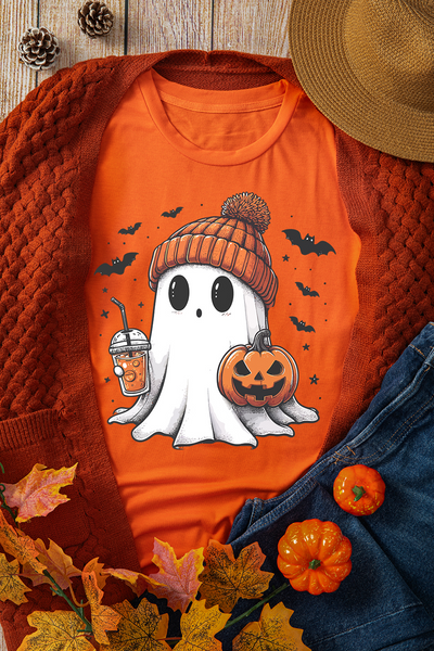 Orange "Cute Coffee Ghost" T-Shirt