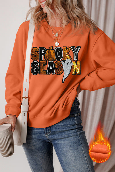 Orange Russet Sequin "SPOOKY SEASON" Halloween  Ghost Sweatshirt