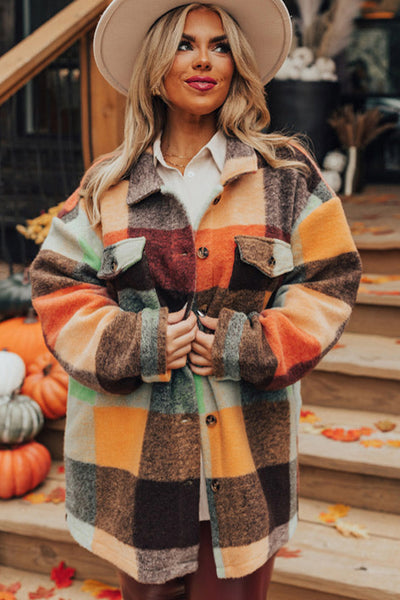 Orange Plaid Sherpa Jacket