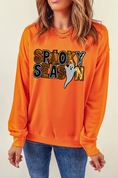 Orange Russet Sequin "SPOOKY SEASON" Halloween  Ghost Sweatshirt