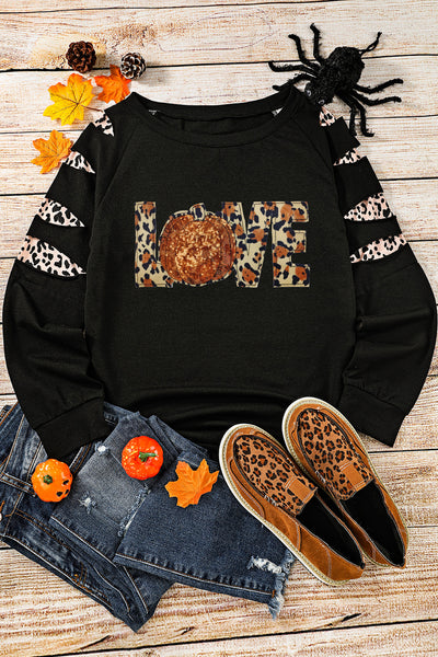 Black "Fall in Love" Leopard Pumpkin Sweatshirt