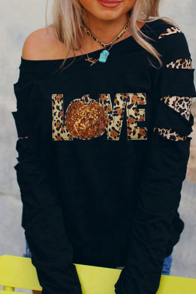 Black "Fall in Love" Leopard Pumpkin Sweatshirt