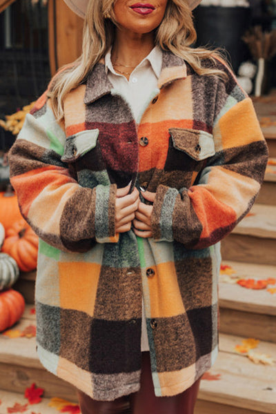 Orange Plaid Sherpa Jacket