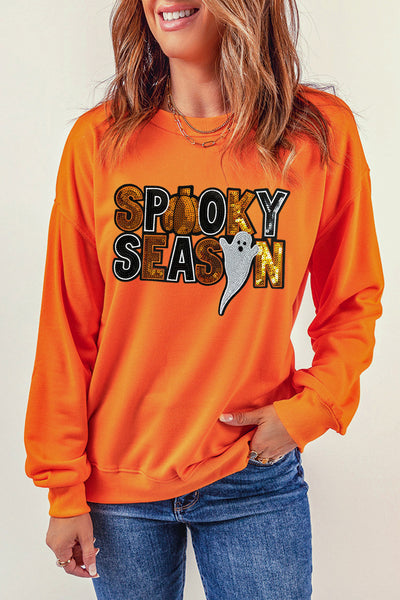 Orange Russet Sequin "SPOOKY SEASON" Halloween  Ghost Sweatshirt