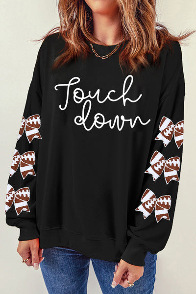 Black "Touch Down" Sweatshirt w/ patched footballs