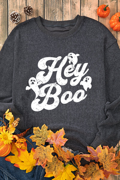 "Hey Boo" Graphic Ghost Halloween Sweatshirt