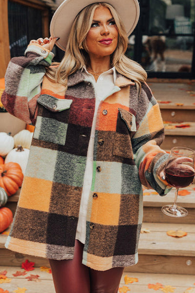 Orange Plaid Sherpa Jacket