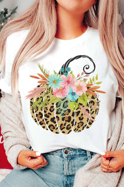 Floral Leopard Halloween Pumpkin T-Shirt